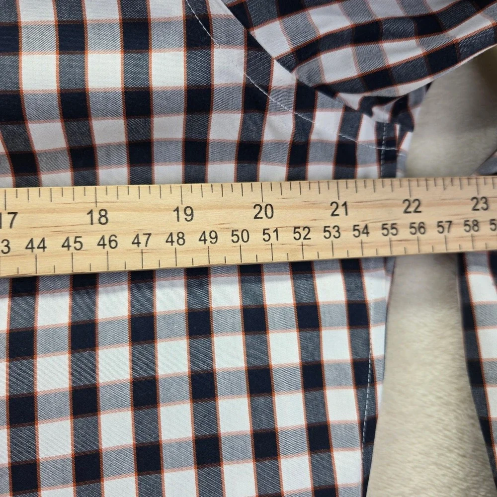 Banana Republic Mens Tailored Slim Fit Non-Iron Gingham Shirt Large Navy‎ Orange